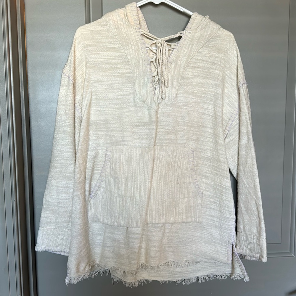 Cream beach cover up with hood